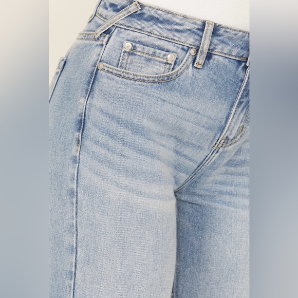 CLEO + WOLF WOMEN'S MEDIUM WASH HIGH RISE SLIM STRAIGHT ANKLE JEANS Size 31 - Picture 2 of 10